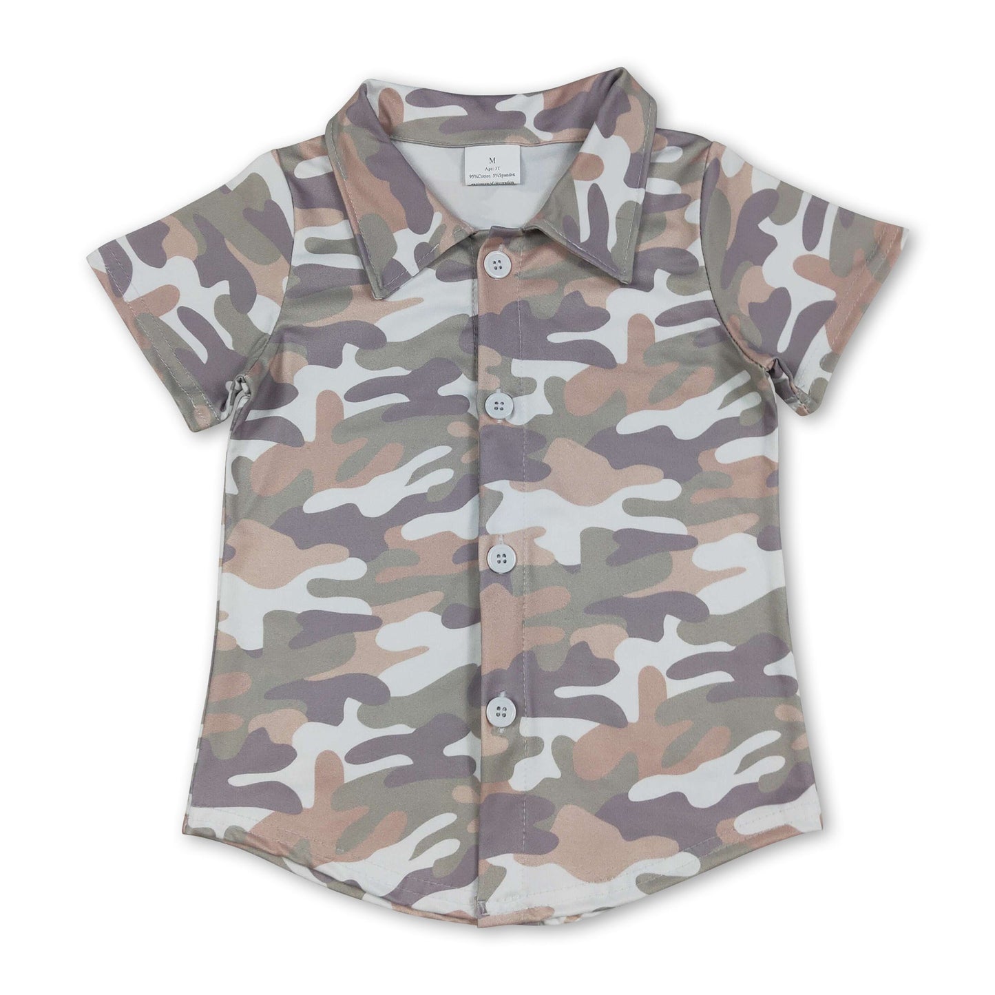 Kurzärmeliges weißes Camouflage-Hemd mit Knöpfen für Jungen