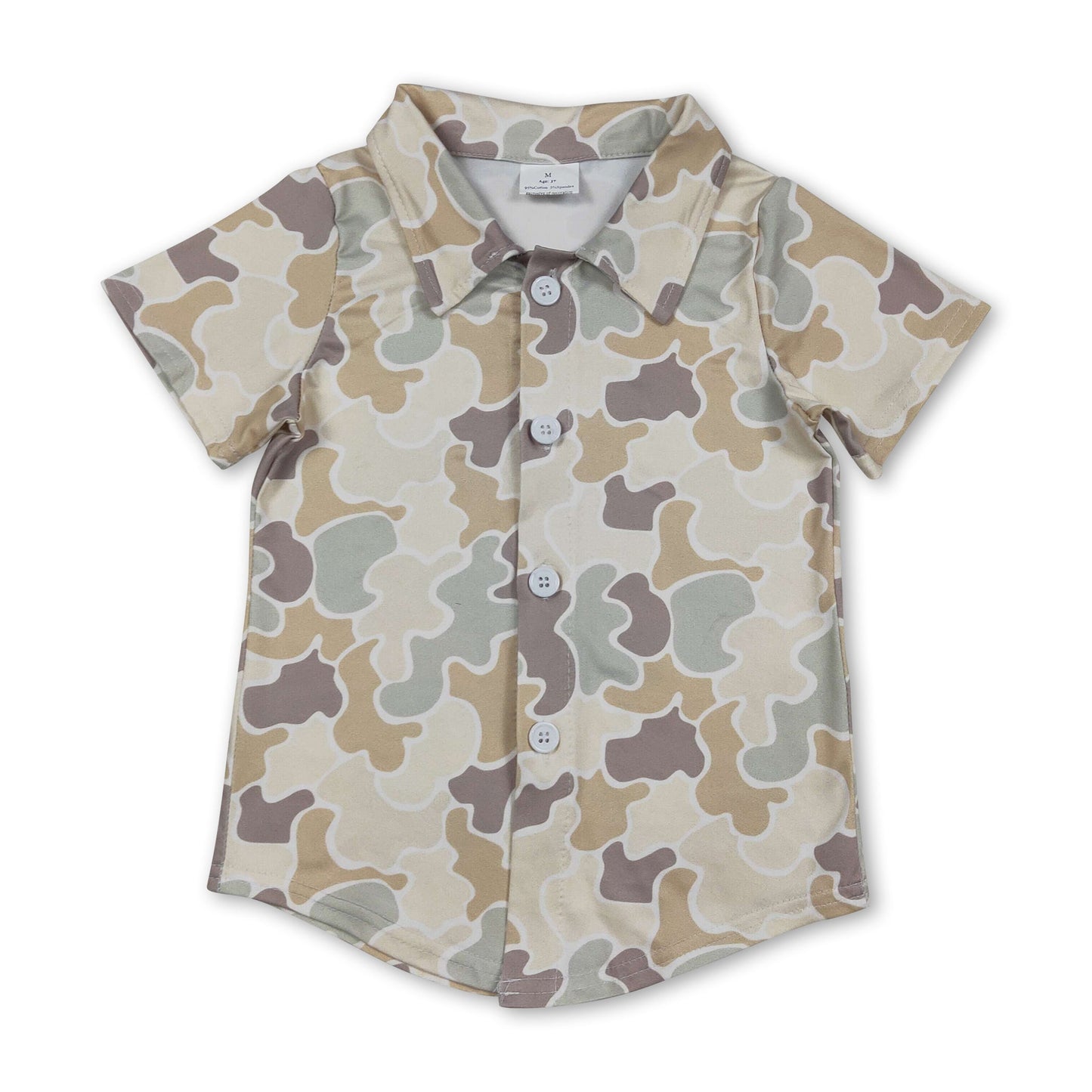 Kurzarm-Kinderhemd für Jungen, beige Camouflage, geknöpft