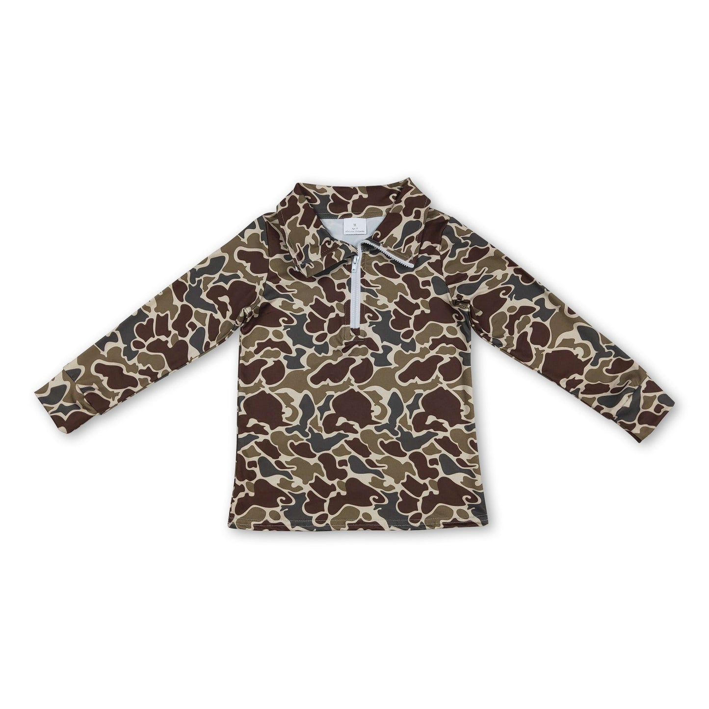 Langärmliger dunkelbrauner Camo-Kinder-Jungen-Reißverschluss-Pullover