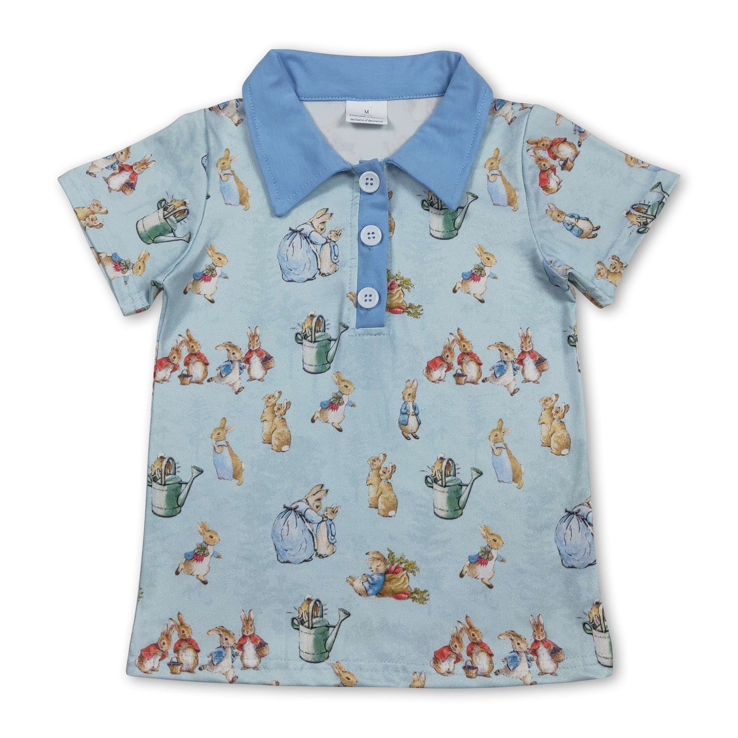 Kurzärmliges hellblaues Hasen-Jungen-Oster-Poloshirt