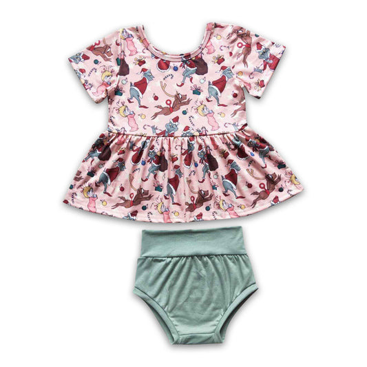 Grünes Hirschgesicht Schößchen Pumphose Baby Mädchen Weihnachtsoutfits