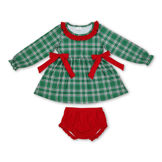 Grünes kariertes Tunika, rote Shorts, Baby-Mädchen Weihnachts-Set