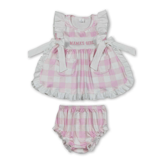 Flutter sleeves mama's girl embroidery plaid girls outfits