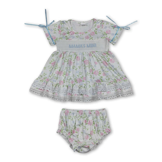 Floral Mama's mini smocked tunic bummies girls set