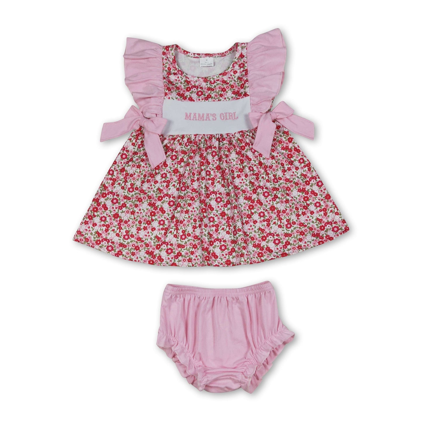 Mama's Mädchen Stickerei Blumen-Tunika Bummies Baby-Kleidungsset