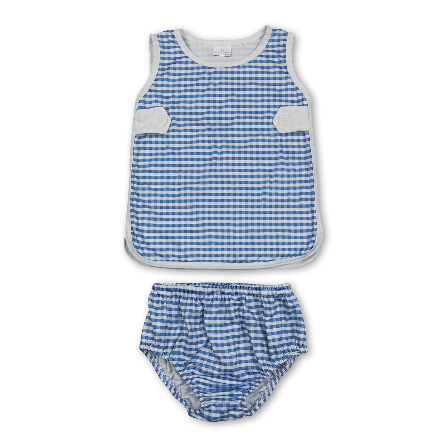 Ärmelloses Oberteil hellblau karierte Pumphose Baby-Mädchen-Set