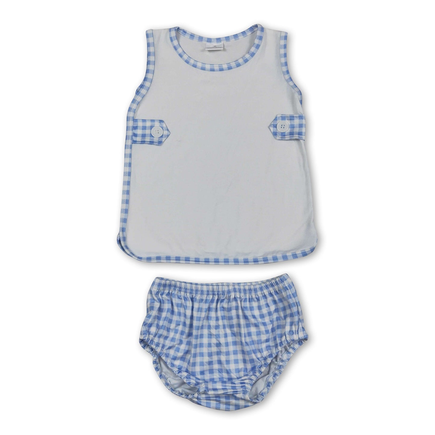 Ärmelloses blaues kariertes Oberteil Bummies Baby Mädchen Sommer Set
