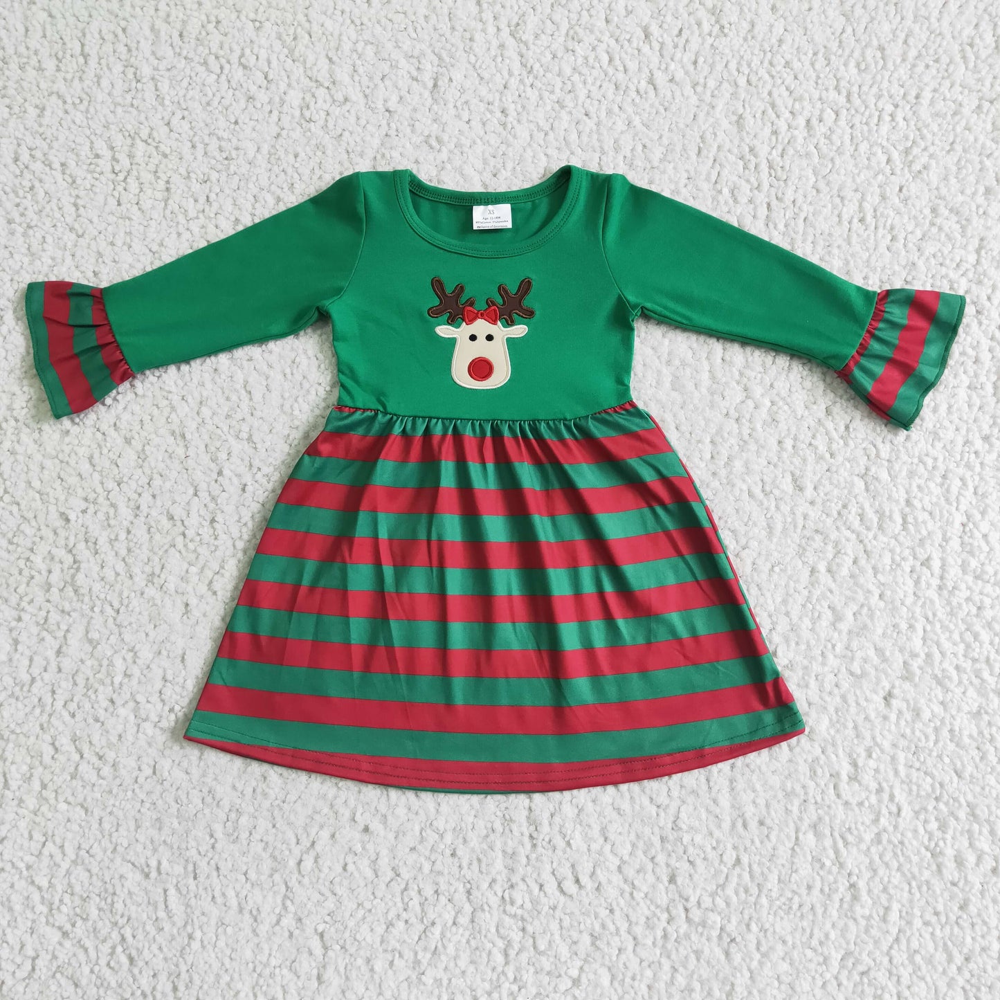 Solider Rentier-Stickereistreifenrock Mädchen Weihnachtskleider