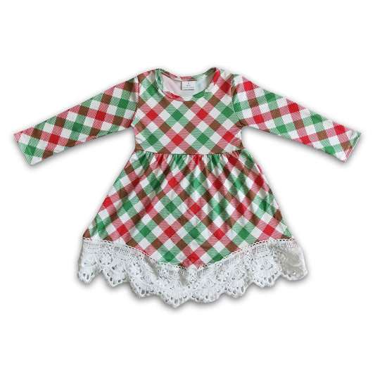 Grün-rot karierte Spitzenkleider für kleine Mädchen zu Weihnachten