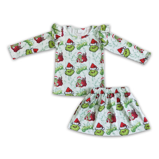 Grünes Langarmshirt Rock Kinder Mädchen Weihnachtsset
