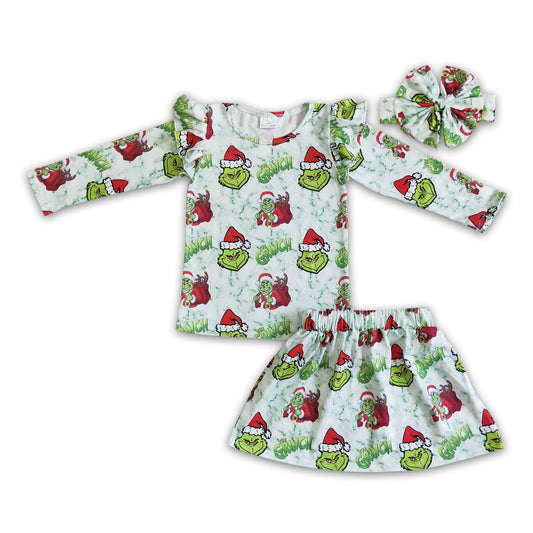 Grünes Langarmshirt Rock Kinder Mädchen Weihnachtsset