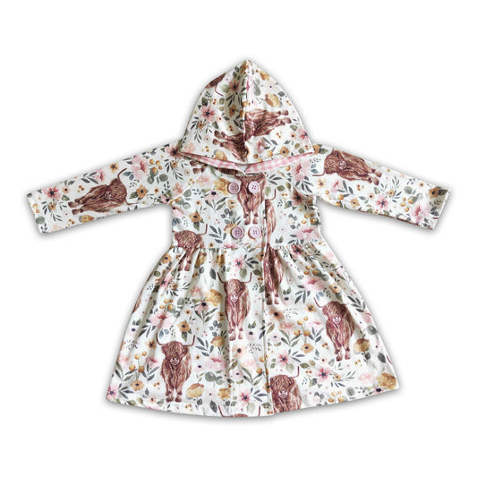 Highland Kuh Blumen Mädchen Herbst Hoodie Kleid