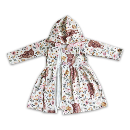 Highland Kuh Blumen Mädchen Herbst Hoodie Kleid