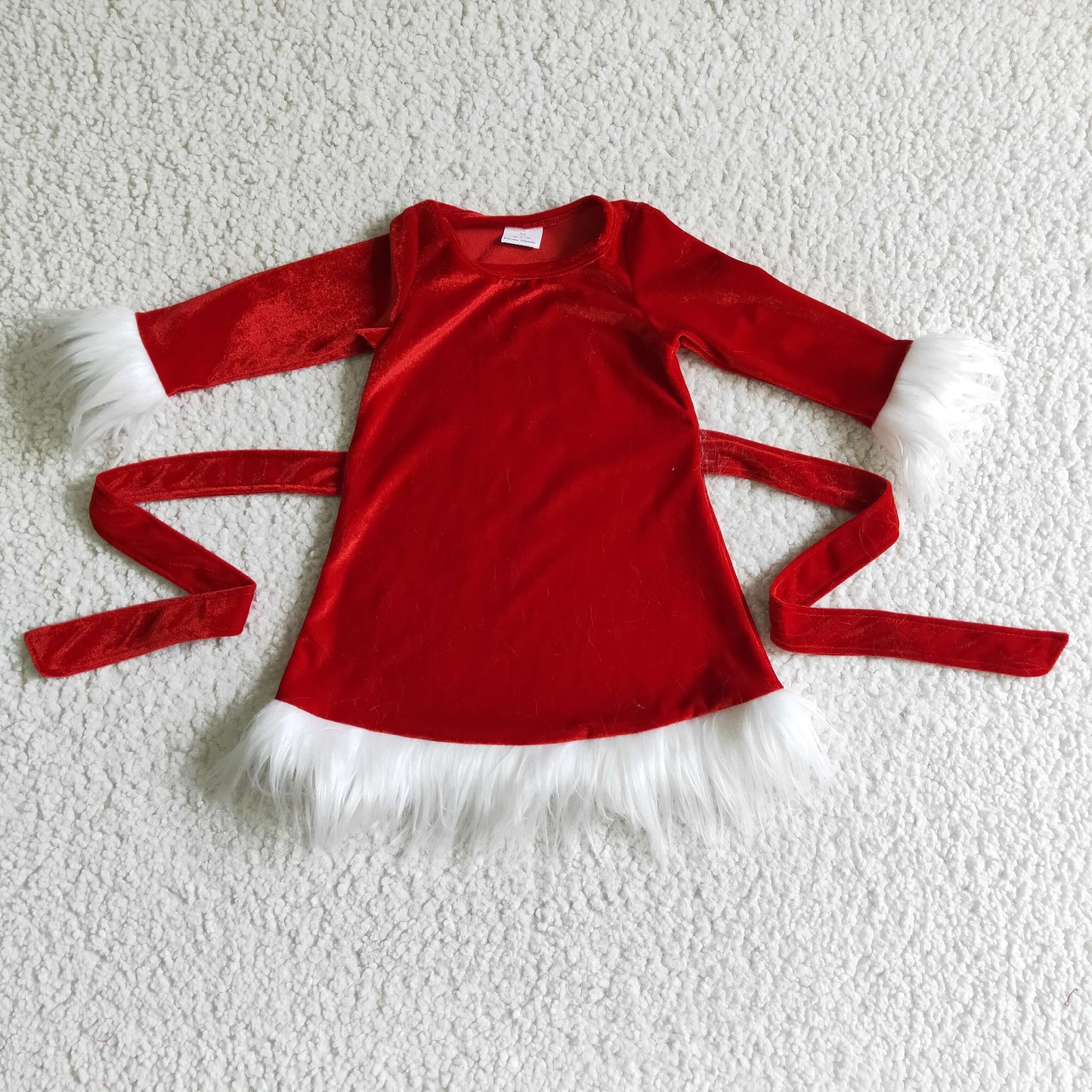 Samt-Weihnachtskleider für Babys und Kinder, mit Kunstfell-Besatz