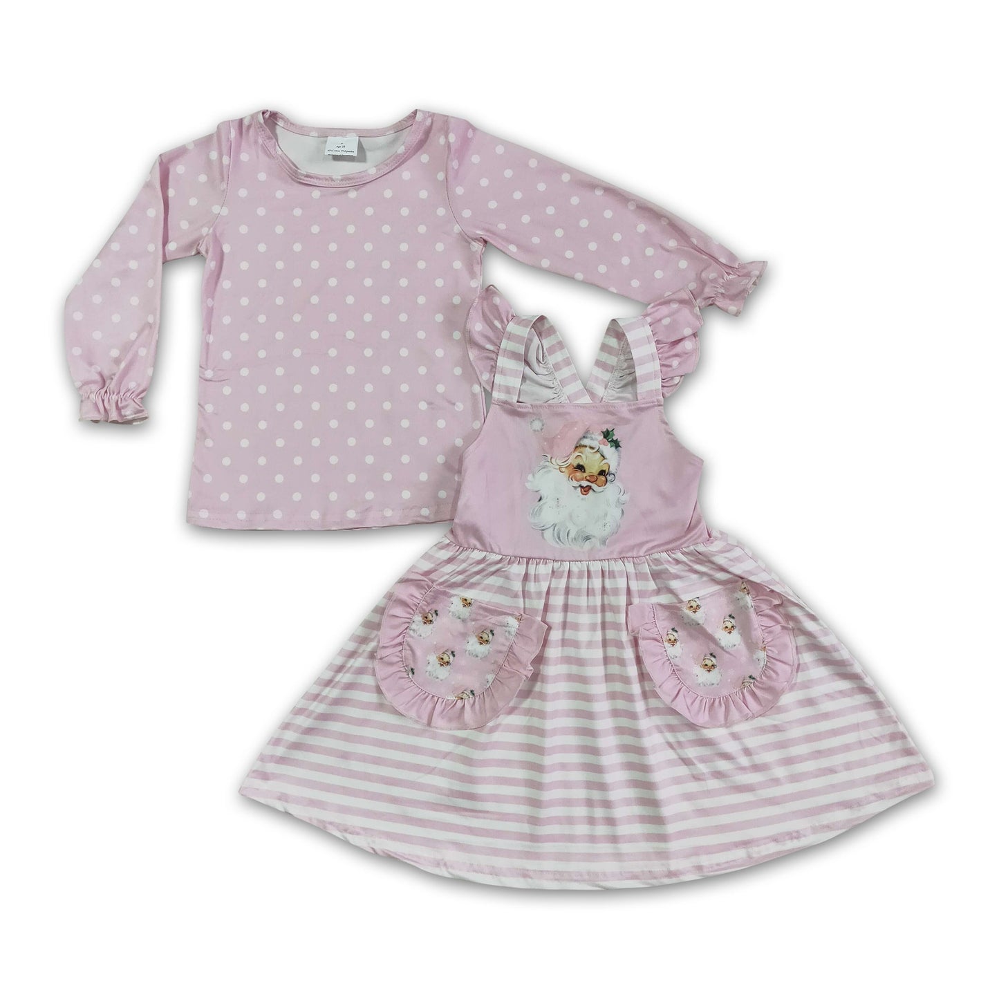 Rosa Hemd Weihnachtsmann-Hosenträgerkleid Mädchen Weihnachtsset