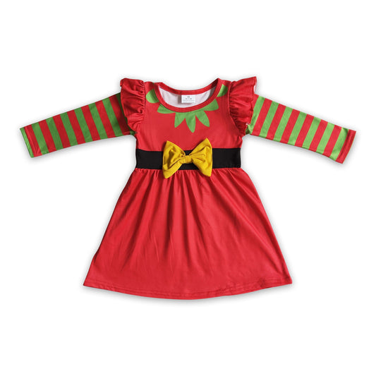 Gestreifte, langärmelige, rot gebundene Baby-Mädchen Weihnachtskleider