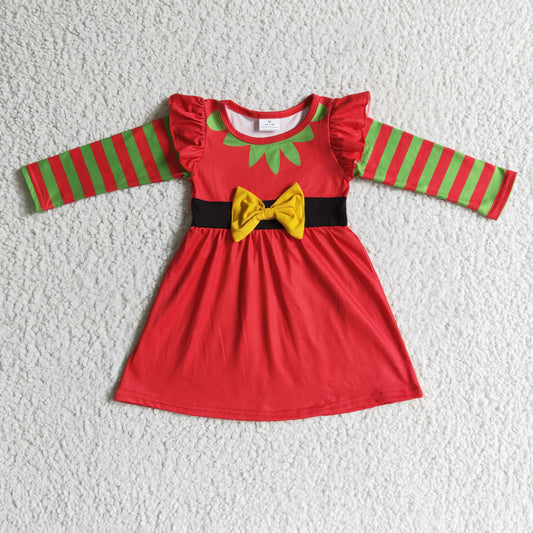 Gestreifte, langärmelige, rot gebundene Baby-Mädchen Weihnachtskleider