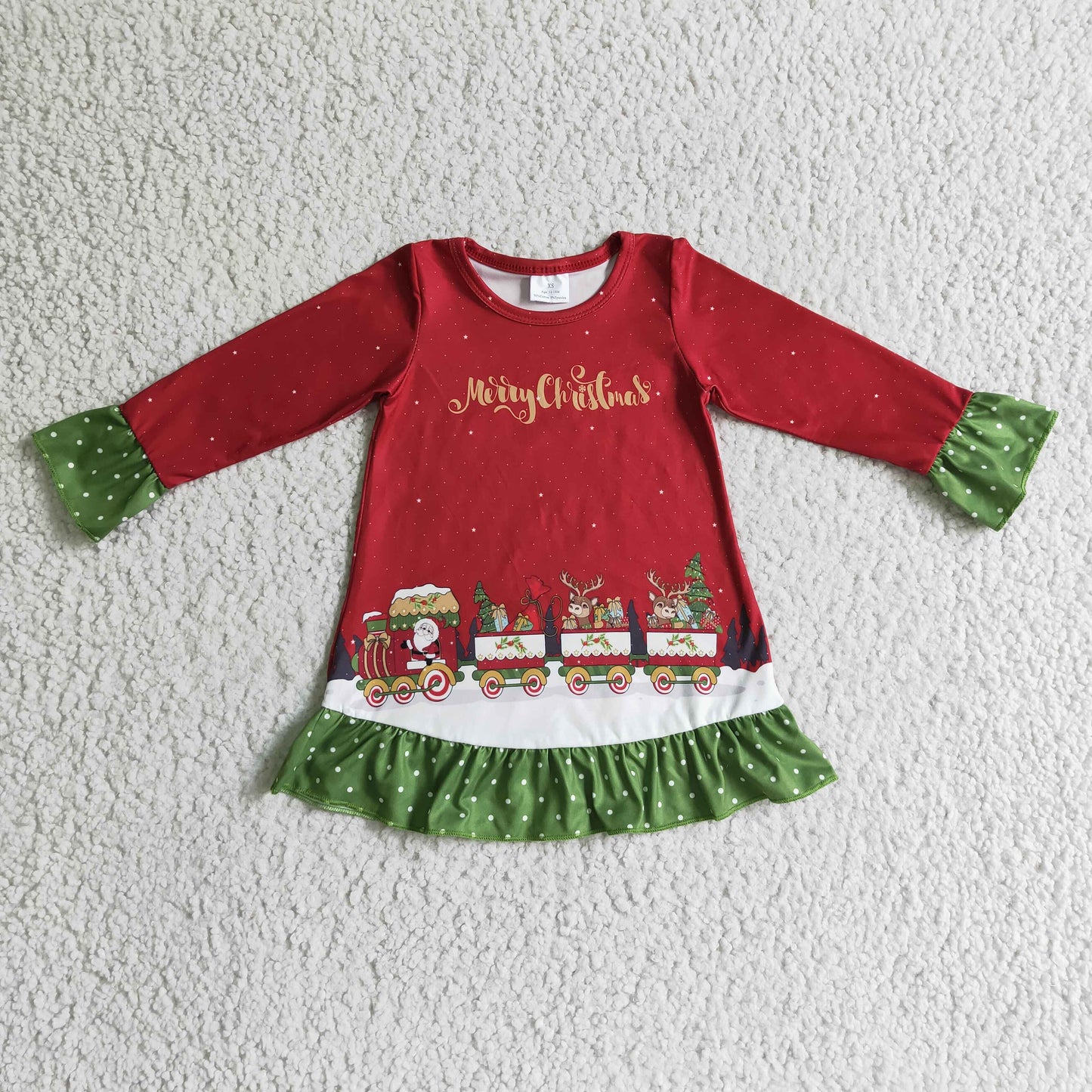 Fröhliche Weihnachten Weihnachtsmann Hirsch Geschenke Zug Mädchen Kleider