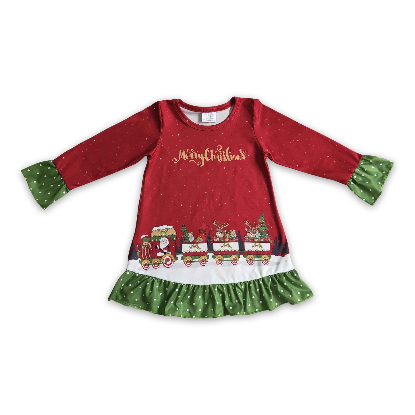 Fröhliche Weihnachten Weihnachtsmann Hirsch Geschenke Zug Mädchen Kleider