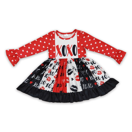 Herzlippen Langarm-Kleid mit Paneelen für Babymädchen, für Valentinstag, zum Wirbeln