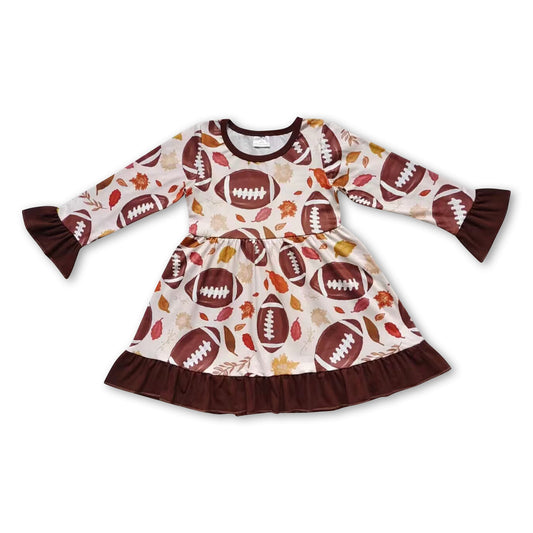 Football leaves long sleeves baby girls fall dresses