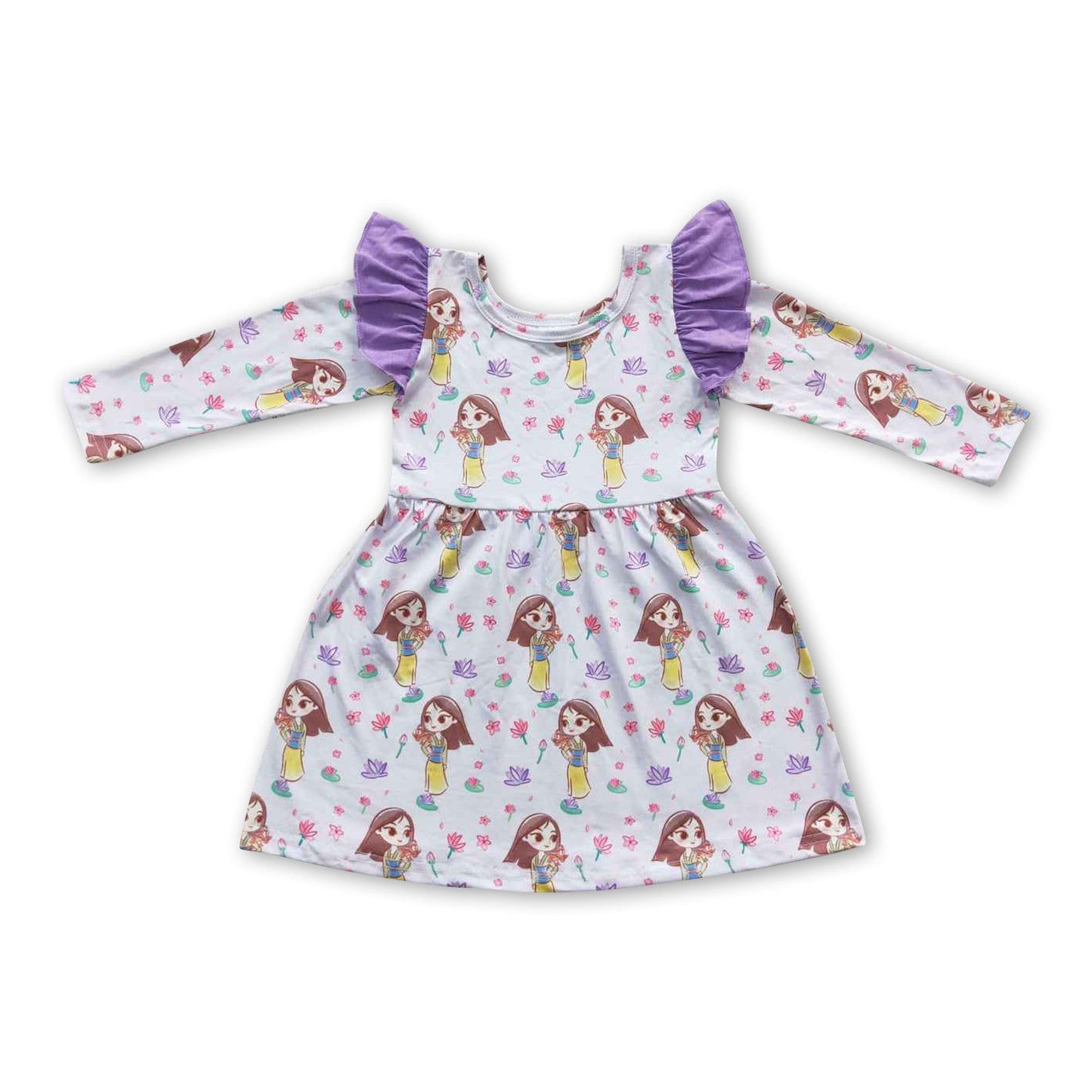 Lavendelfarbene Blumenmuster langärmelige Prinzessinnenkleider für Baby-Mädchen