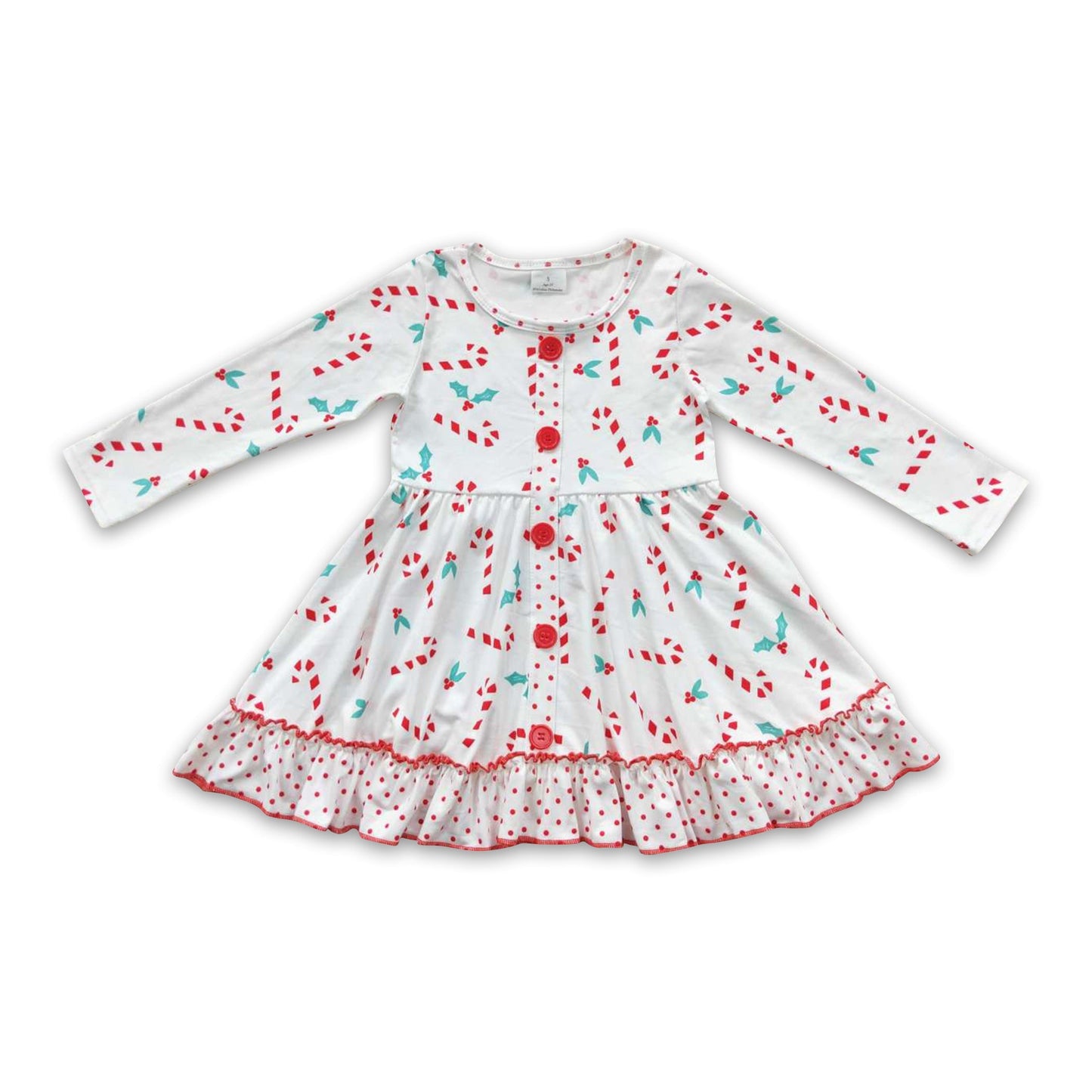 Zuckerstangen-Punkte Langarm-Mädchen-Weihnachtswirbelkleid