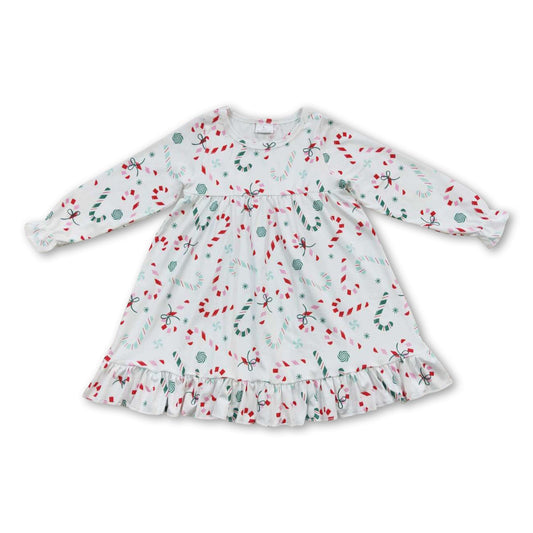 Candy cane long sleeves Christmas dress girls night gown