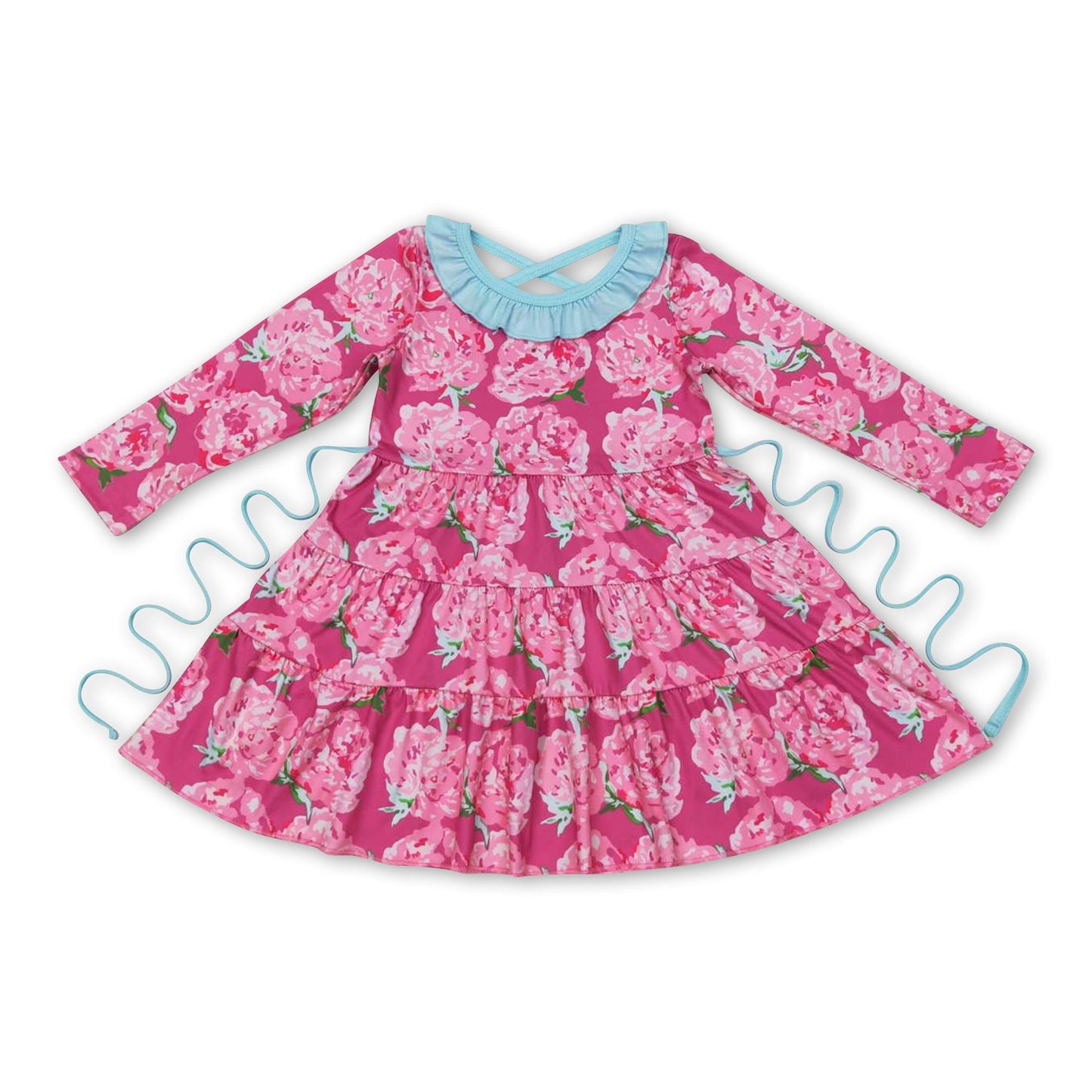 Hot pink geblümte Rüschen-Twirl-Kleider für Kinder/Mädchen