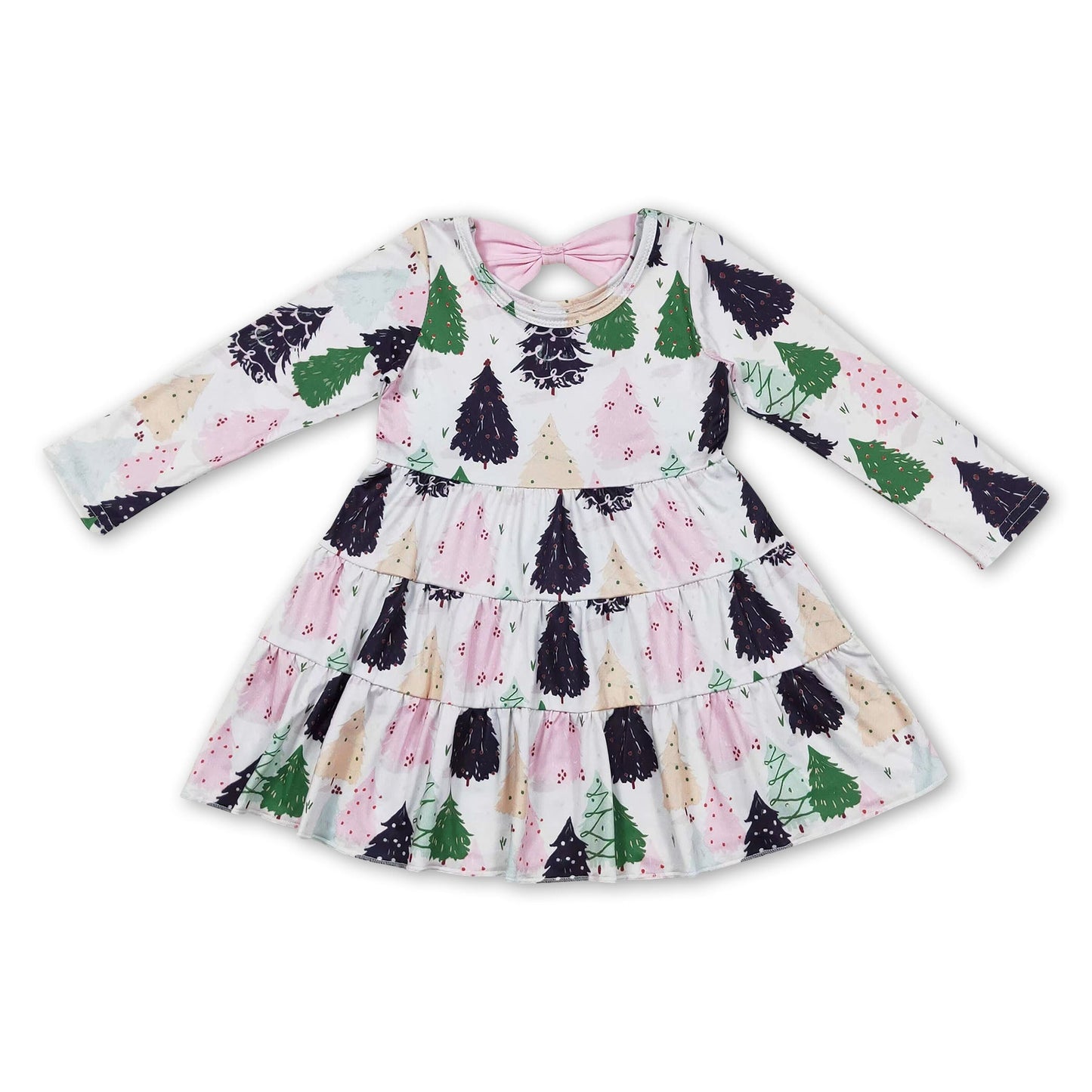 Langärmelige rosafarbene Weihnachtskleidchen für Babymädchen