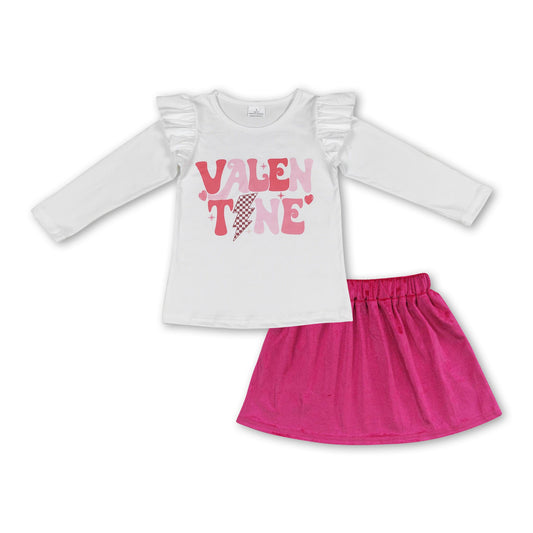 Valentinsherz Oberteil leuchtend rosa Samtrock Mädchen Outfits