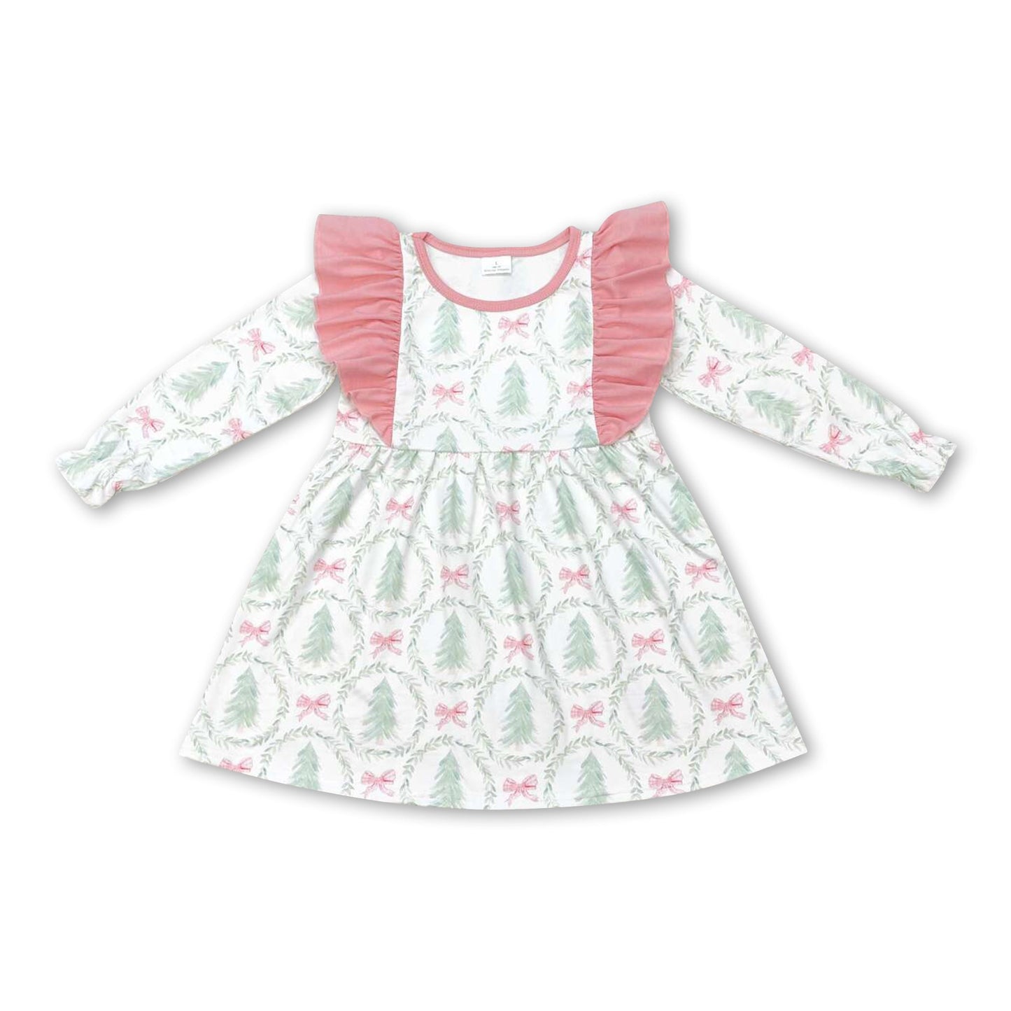 Rosa langärmelige Babykleider mit Weihnachtsbaum und Schleife