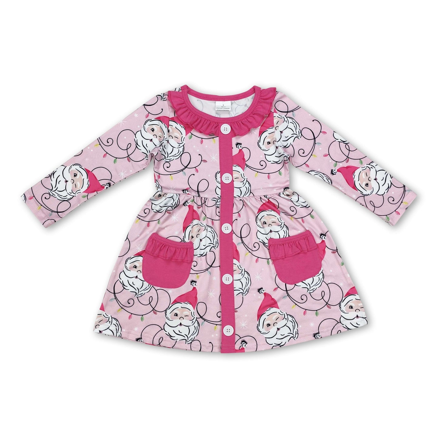 Rosa Weihnachtslichter-Kleidchen mit Taschen für Babymädchen