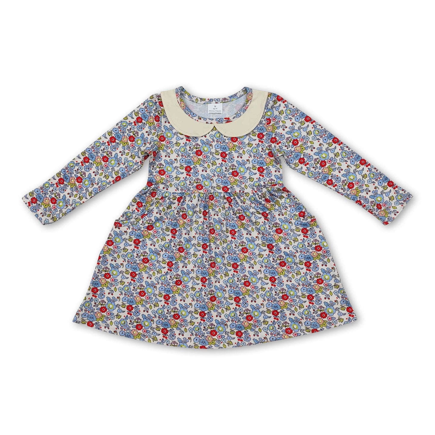 Langärmlige blaue Blumenkleider für Baby-Mädchen
