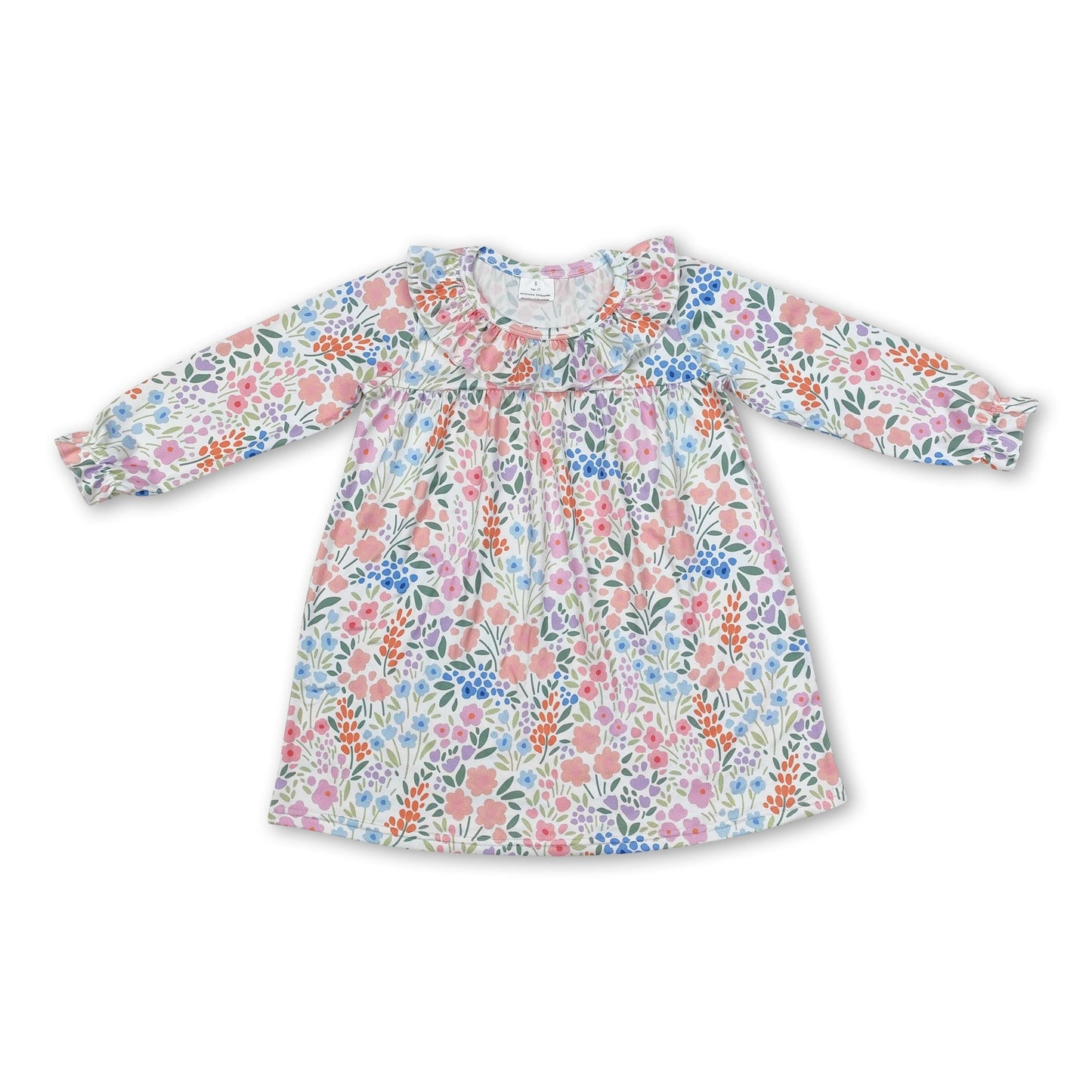 Blumenkleider für Baby-Mädchen mit Rüschen und langen Ärmeln