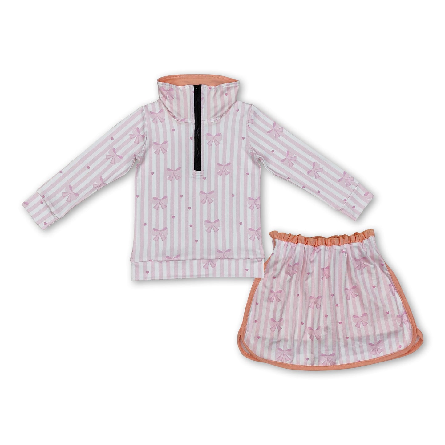 Rosa gestreiftes Schleifen-Pullover-Rock-Set für Mädchen