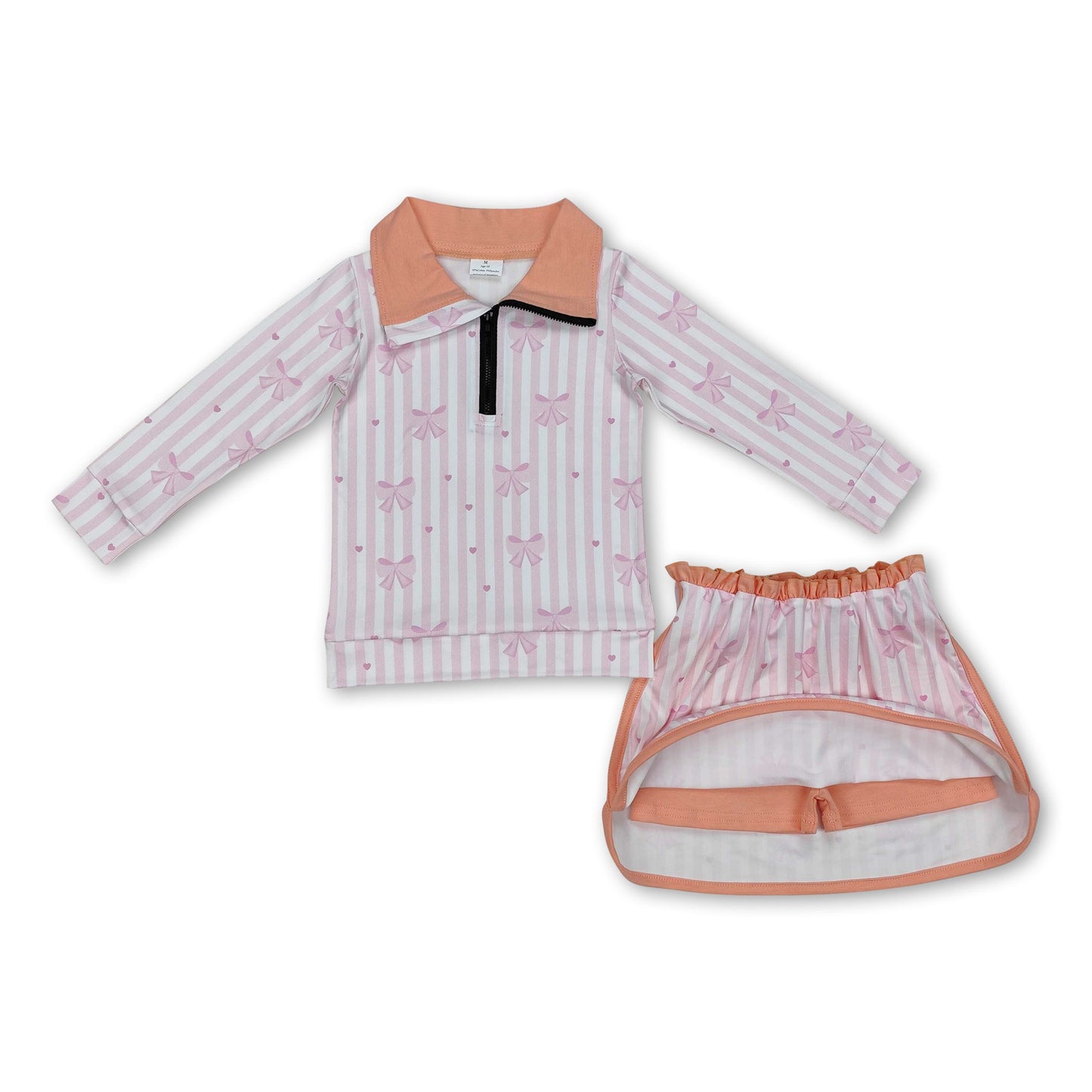 Rosa gestreiftes Schleifen-Pullover-Rock-Set für Mädchen