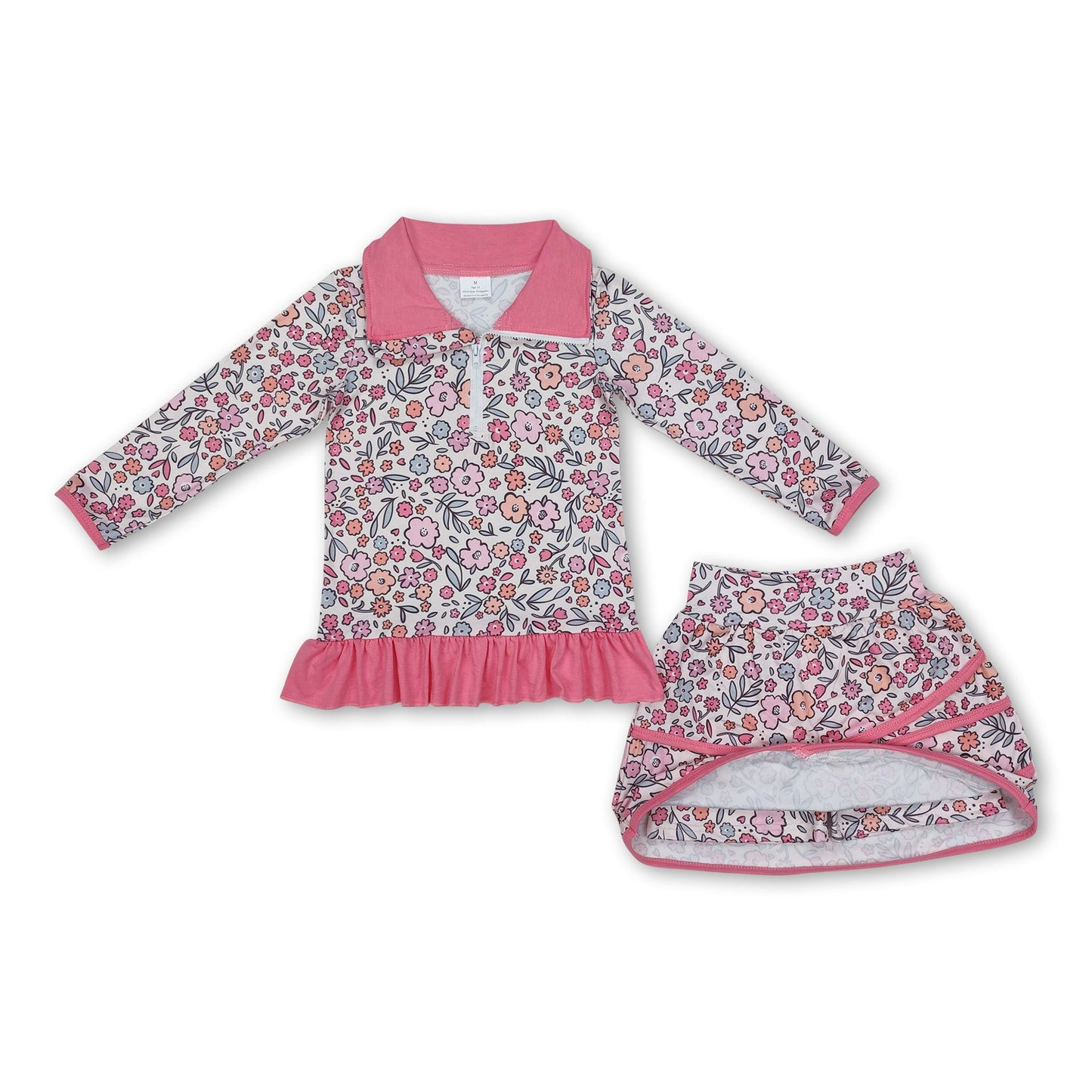Rosa Rüschen Blumen Pullover Rock Kinder Mädchen Kleider Set