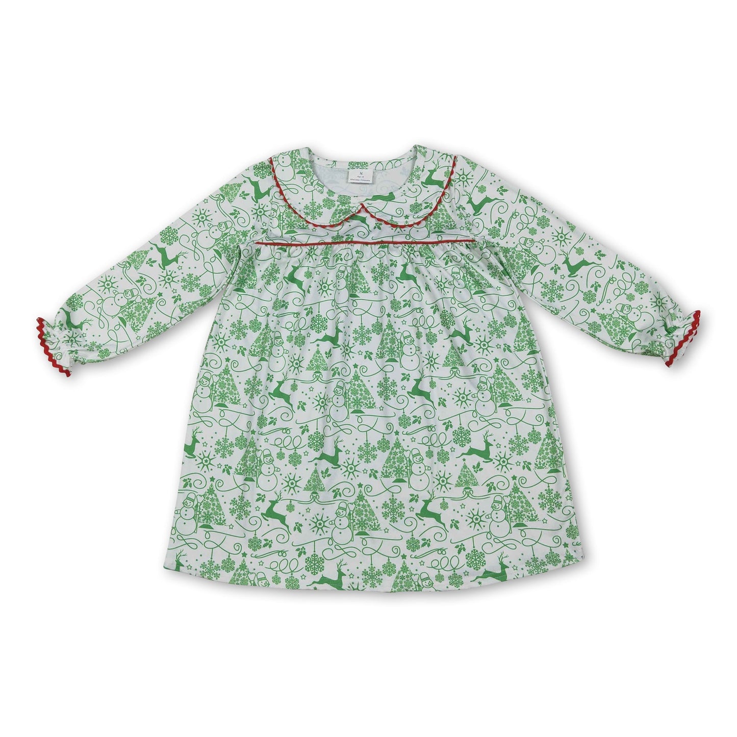 grün hirsch bäume druck langarm mädchen kleid