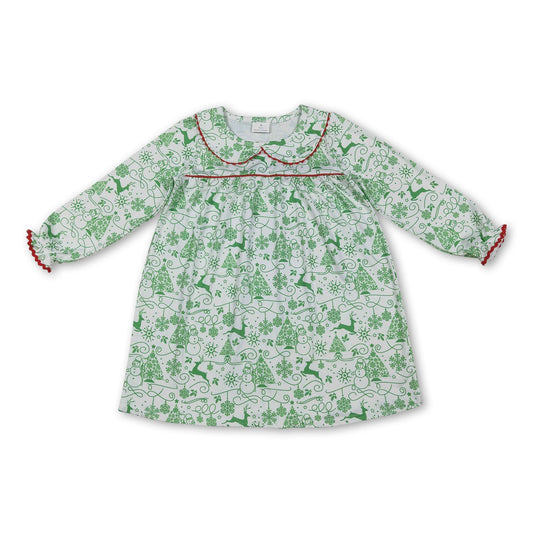 grün hirsch bäume druck langarm mädchen kleid