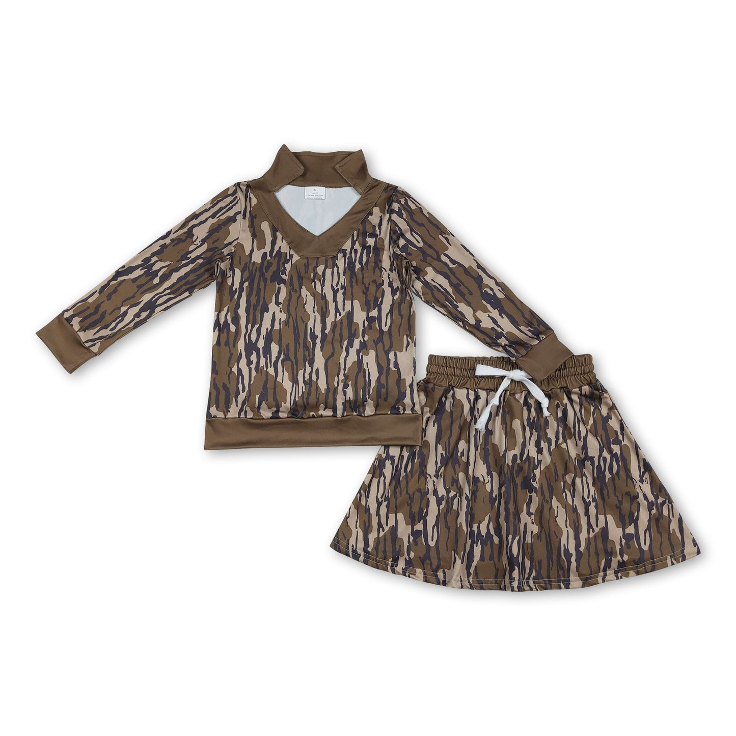 Langärmeliges olivfarbenes Camo-Oberteil Rock Mädchen-Kleidungsset