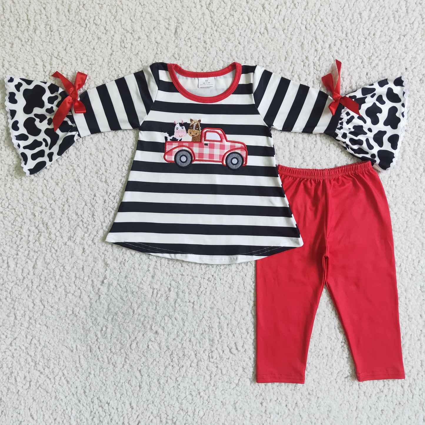 Kuh-Traktor-Stickerei-Tunika Leggings Mädchen Farm-Set