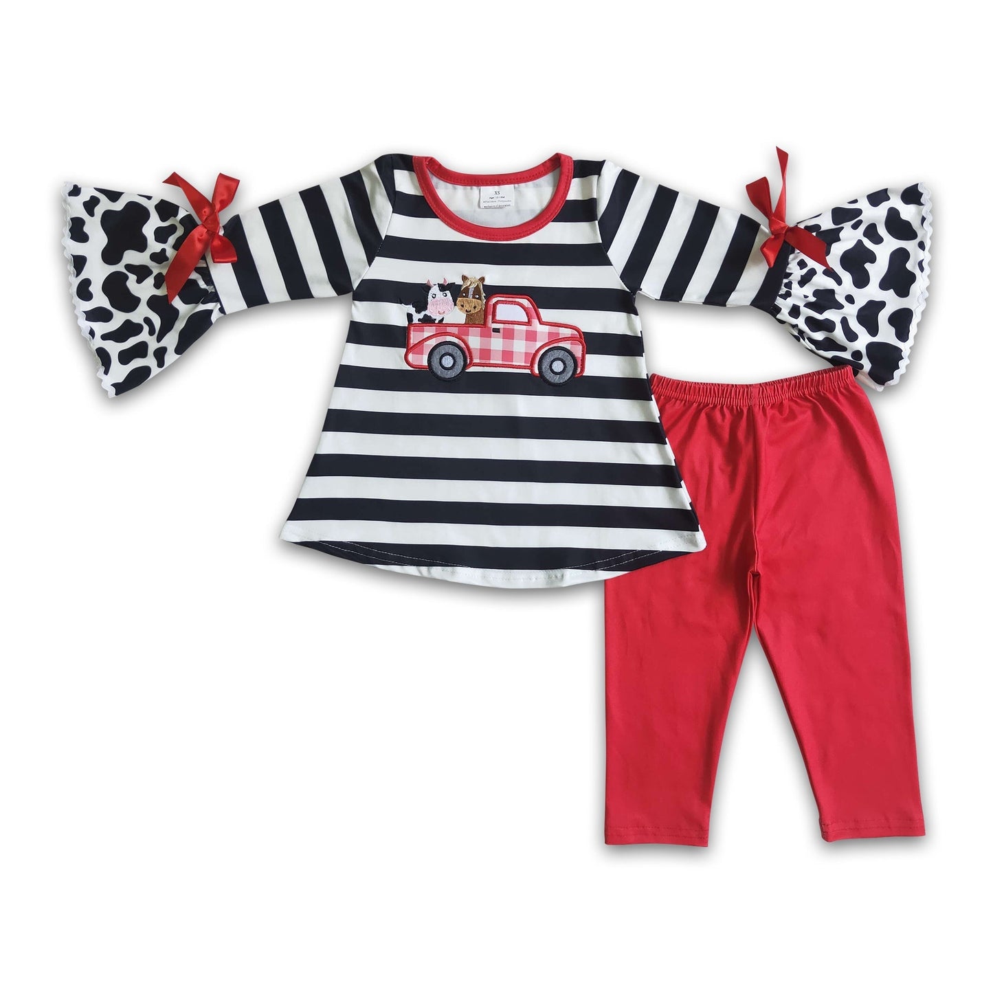 Kuh-Traktor-Stickerei-Tunika Leggings Mädchen Farm-Set