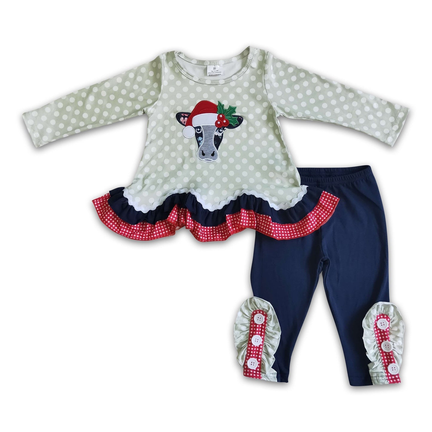 Kuh-Stickerei Rüschen-Runic-Leggings Mädchen Weihnachtsoutfits