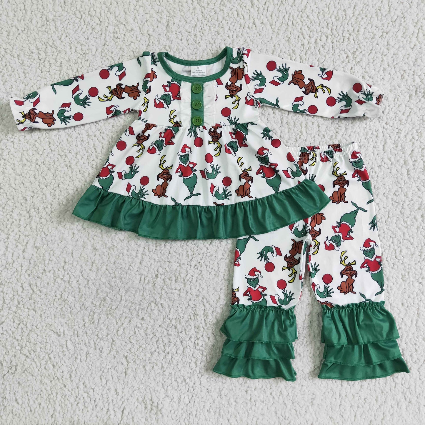 Langarm-Tunika Rüschenhose Mädchen Weihnachtsoutfits