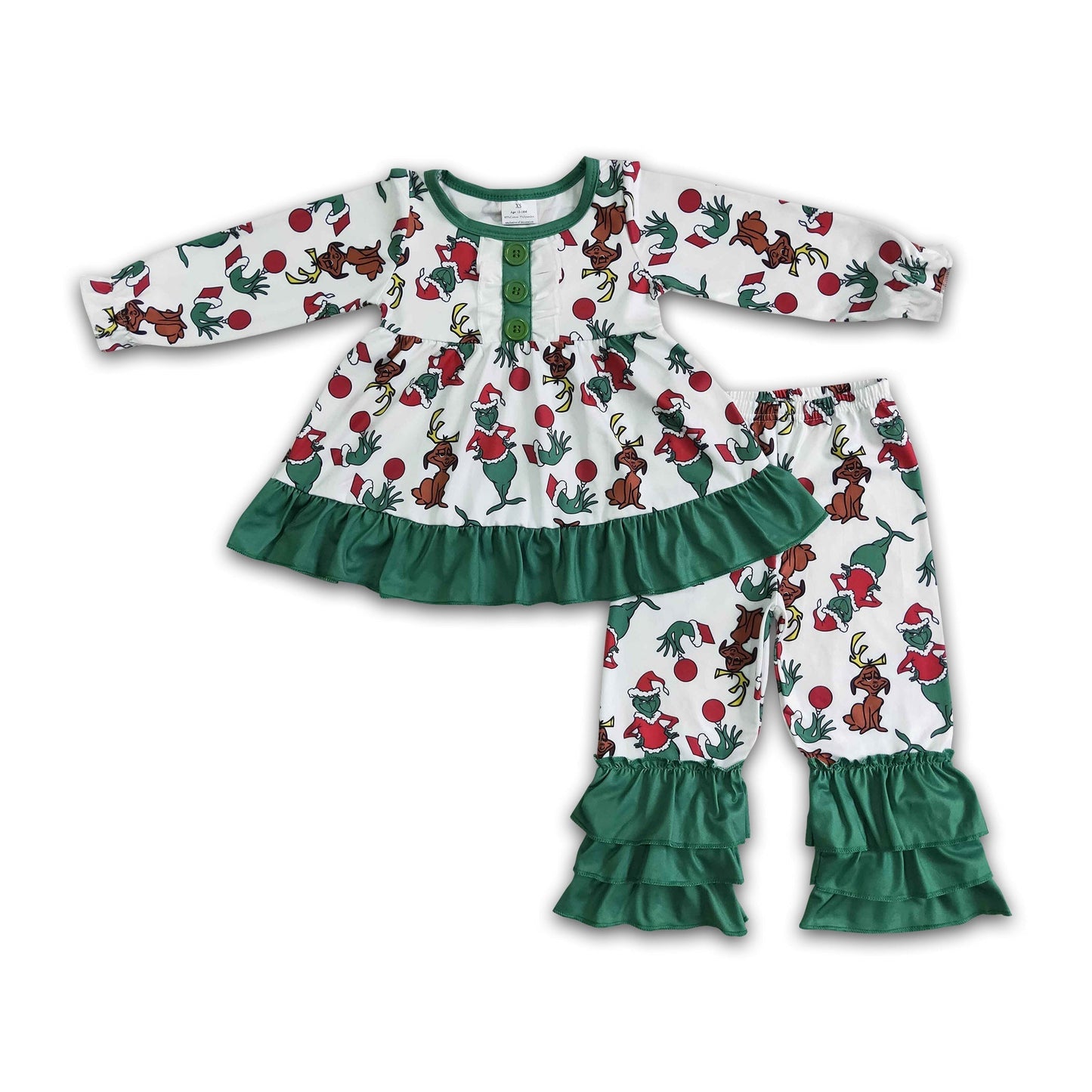 Langarm-Tunika Rüschenhose Mädchen Weihnachtsoutfits