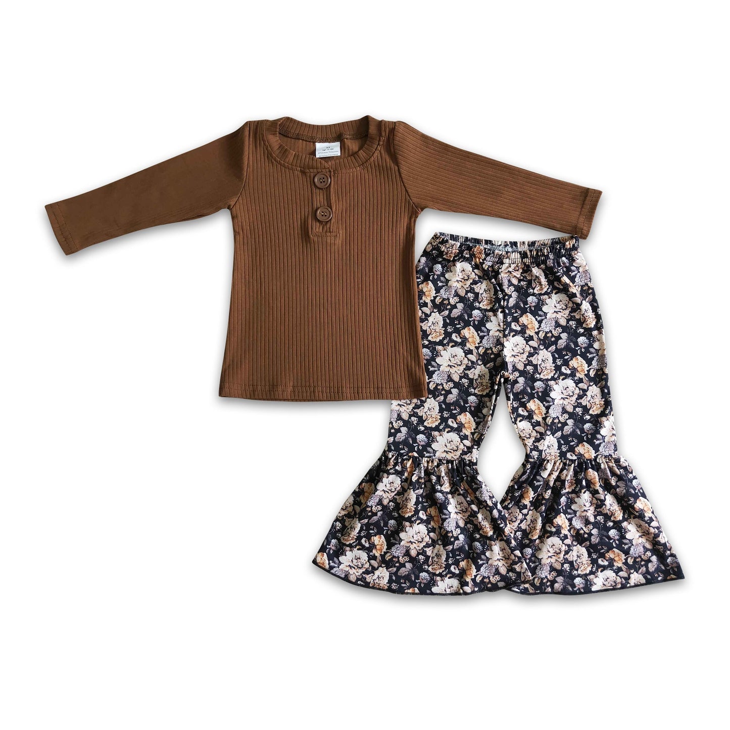 Geripptes Baumwollshirt, geblümte Hose, Mädchen Herbst-Winter-Kleidung