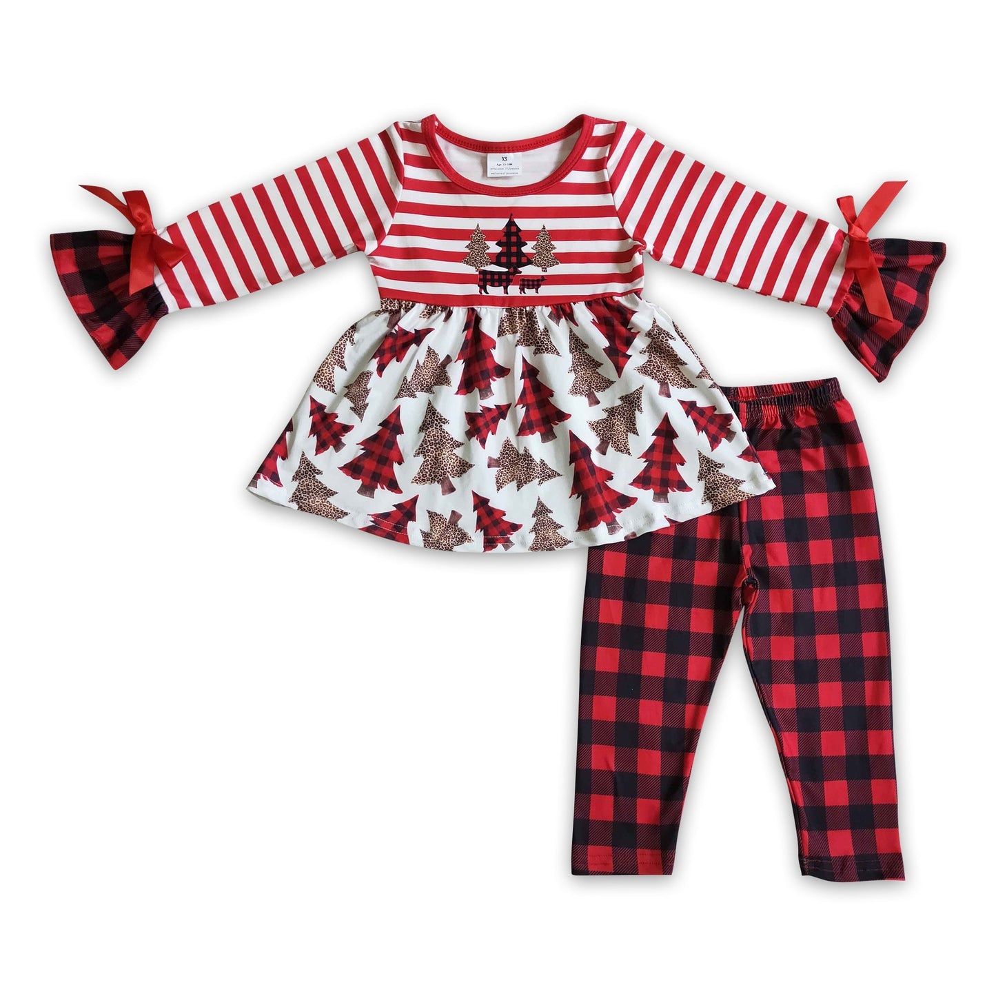 Leoparden-Plaid Weihnachtsbaum Bekleidungsset für Mädchen