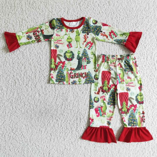 Grüner Langarm-Baby-Schlafanzug für Mädchen zu Weihnachten