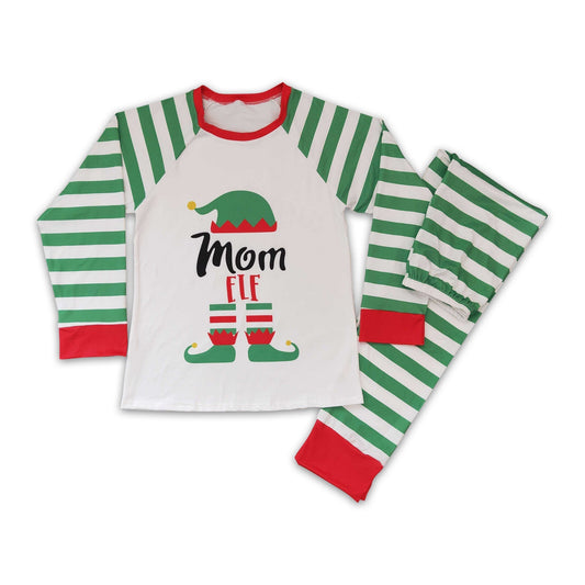 Grüner Hut Streifen Mama Erwachsene Weihnachtspyjamas Set